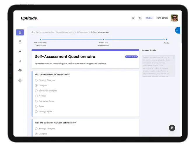 Peer evaluation system on Uptitude.